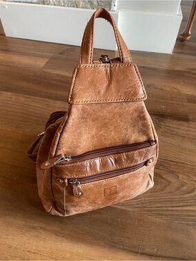 Leather Mini Backpack Sling Bag - Brown Patina Leather